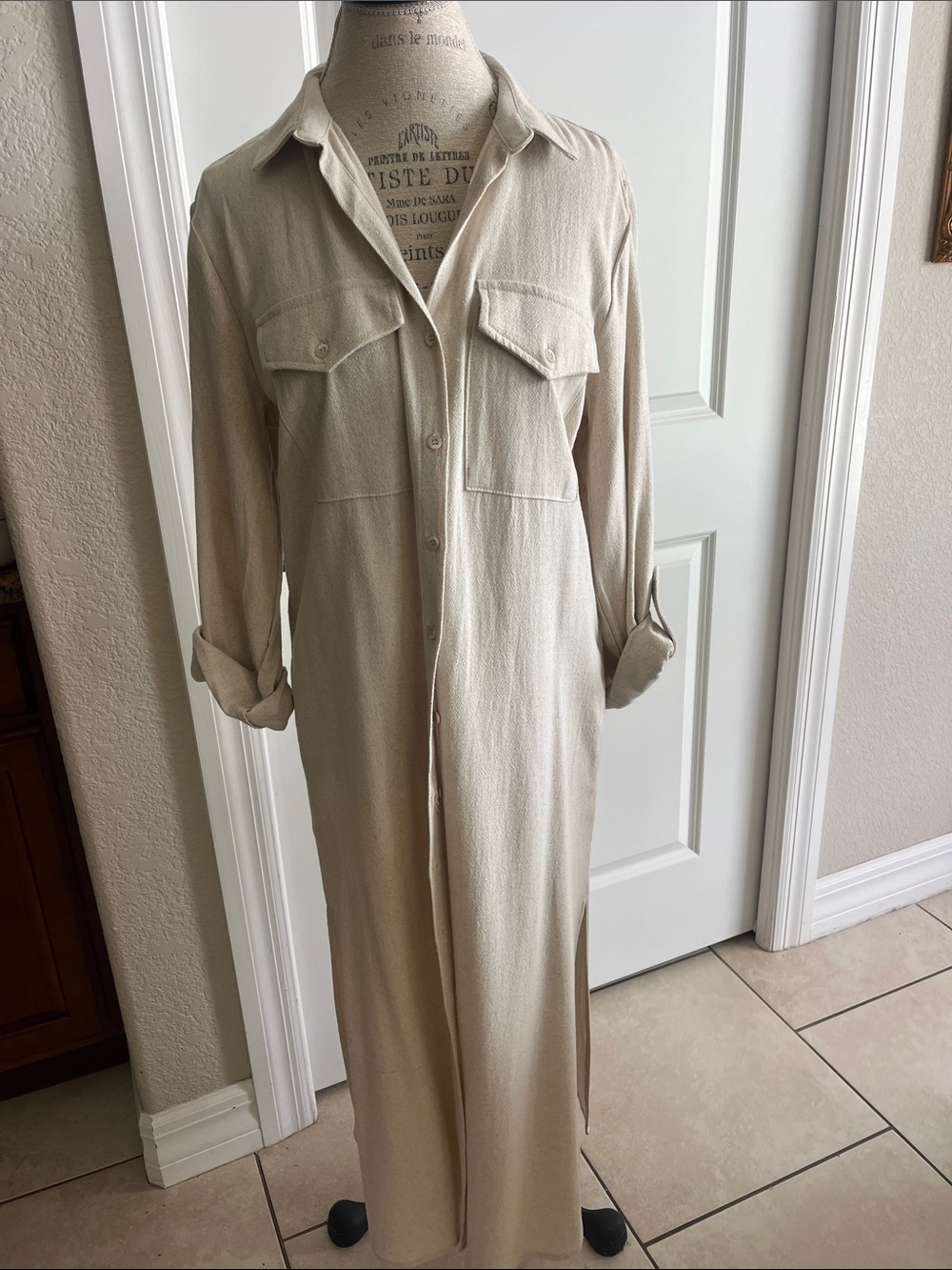 NWOT Velvet Heart cream, linen, button-down, maxi dress, cotton lined, medium